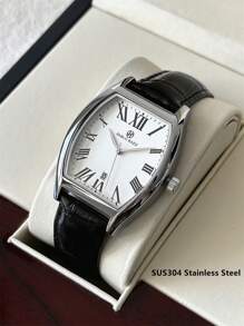 Pablo Raez 1 件男士手表特别独特的酒桶形顶级全新男士奢华腕表 50 米防水简约日历时钟男士 SUS304 不锈钢休闲时尚石英表黑色和棕色超细纤维皮革罗马数字刻度酷黑色表盘带日期高级男士时钟商务腕表适合日常使用送给父亲或男性朋友的礼物流行款式适合派对装饰新年生日礼物 - 均碼 - 查看 6