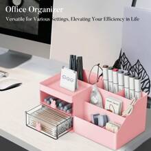 Makeup Organizer, Cosmetic Desk Storage Box With Drawers Skincare Organizers For Dressing Table, Countertop, Bathroom Counter, Vanity Holder For Brushes, Lotions, Lipstick, Perfume - 粉紅色-透明 - 查看 7
