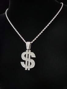 1pc Unisex Dollar Shape Pendant Necklace, Classic Retro Punk Style For Everyday Or Party Wear, 2 Chain Styles Available - Silver - View 7