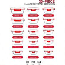 M MCIRCO 30 Pieces Glass Food Storage Containers With Snap Locking Lids,Glass Meal Prep Containers Set - Airtight Lunch Containers, Microwave, Oven, Freezer And Dishwasher