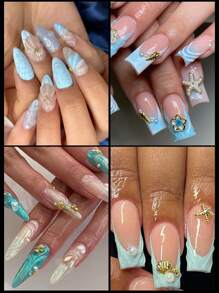 12格金属铆钉夏季海洋指甲饰金银海星贝壳海螺海马形状DIY钉美甲饰品指甲装饰配件美甲用品指甲宝石