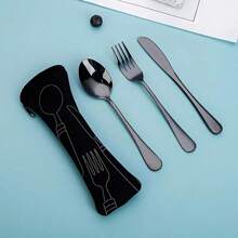 4pcs Portable Reusable Travel Cutlery Set In Box, Stainless Steel Polish Tableware Including Fork, Spoon, Knife, Dishwasher Safe, Suitable For Camping, School, Holiday - Multicolor - View 10
