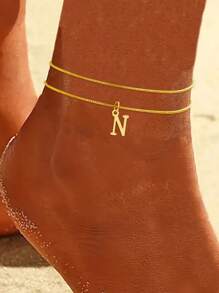 1pc Fashionable & Elegant Wrap-Style Letter Ankle Chain, Suitable For Women Everyday Wear, Beach, Date, Birthday Party, Mother's Day Gift