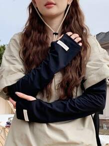 1 双女士轻质冰丝防紫外线防晒袖套宽松长款手套，适合夏季驾驶 - 純色冰袖 - 查看 14