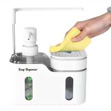 1 X Dual Function Bathroom Soap Dispenser With Sponge Holder, Countertop Storage Organizer, Kitchen Sink Soap Pump For Dishwashing, 2-In-1 Dishwashing Sponge Organizer, No Electricity Or Batteries Required, Suitable For Dishwashing Bathroom And Kitchen Accessories Bathroom Decor Fall Decor