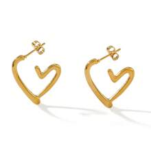 1 Pair Stainless Steel Gold-Plated Asymmetrical Hollow Heart Drop Earrings, Waterproof Suitable For Women Daily Wear