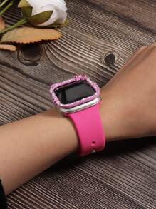 2pcs/Set Sports Silicone Strap, Shiny Diamond PC Electroplated Case With HD Hardened Tempered Glass Screen Protector