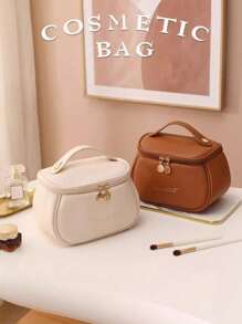 1pc Luxury PU Leather Makeup Bag, Candy Makeup Bag, Hand Bag, Portable Toiletry Bag, Travel Makeup Bag, Portable Makeup Bag, Multifunctional Organizer Bag With Handle, Travel Cosmetic Bag, Toiletry Bag, Travel Makeup Organizer With Dividers And Handle, Waterproof Large Capacity Multifunctional Travel Makeup Bags, Makeup Bag, Storage, Makeup Organizer