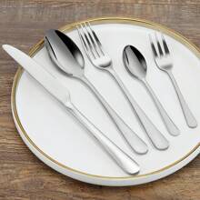 30 piezas Juego de cubiertos de acero inoxidable con tenedor de pastel para 6 personas, Juego de cubiertos duradero de 30 piezas, Juego de cubiertos aptos para lavavajillas, Juego de cuchillo, tenedor y cuchara