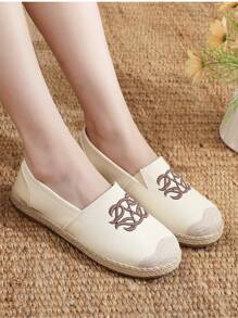 女士百搭时尚休闲乐福鞋，平底，一脚蹬，透气，舒适宽松鞋，适合春夏季 - 米色 - 查看 4