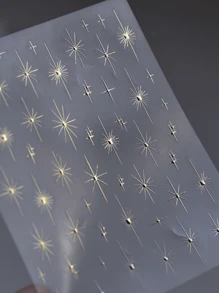 1个5D金银星激光粉色彩色闪亮星形水晶浮雕美甲装饰DIY美甲饰品美甲用品美甲贴纸 - 金色 - 查看 2