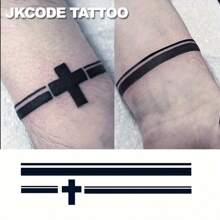 JKCODE TATTOO 2-In-1 Geometric Pattern Temporary Arm Band Tattoo, For Men & Women, Lasts 3-7 Days - Black - View 6