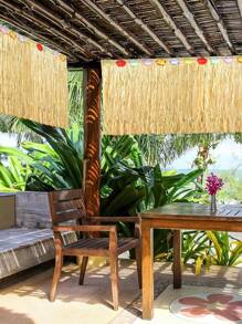 1 pieza Falda de mesa tropical hawaiana de color amarillo paja, decoración reutilizable y de fácil colocación para fiestas luau, bodas en la playa y eventos al aire libre