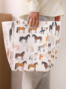 1 Rectangular Storage Basket With Animal Print Pattern, Foldable Box With Handle, Dirty Clothes Basket, Suitable For Living Room And Kitchen Clutter, Ideal For Organizing Socks And Accessories Home Bedroom Clothes Storage Organizer Closet Organization And Storage