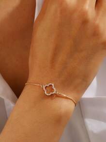 1 pieza Brazalete ajustable de trébol de 4 hojas de la suerte, brazalete de flor enchapada en oro, regalo para ella, regalo del Día de la Madre