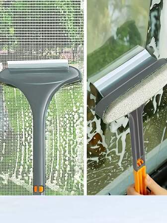 2 In 1 Double-Sided Window Screen Cleaning Brush And Glass Wiper Long Handle Dual Use For Wet And Dry Cleaning Household Cleaning Tool Ideal For Christmas And Valentine's Day Window Cleaning Brush Cleaning Supplies