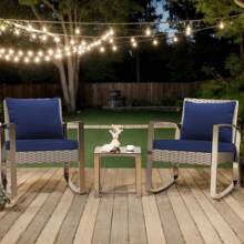 Outdoor Seat Cushion Set Waterproof & Fade-Resistant Patio Chair Cushions With Removable Cover, Deep Seat & Back Cushion Outdoor Patio Furniture Non-Slip Straps & Handle For Garden, Deck, Porch, Sofa Chair Cushion Set - 藏蓝色 - 查看 5