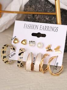 12pcs Women's Geometric Pearl Earring Set, Daily Wear - Gold - View 4