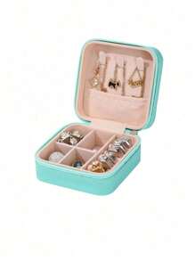 1 件 PU 珠宝收纳盒，便携式珠宝收纳盒，梳妆台化妆托盘，可折叠多层旅行珠宝展示盒，珠宝礼品盒，简约翻盖，容量大，适用于戒指、项链、耳环、手表、口红等卧室配件、户外旅行用品，带安全纽扣封口，优雅的国际风格，适合旅行和家庭使用，是送给女孩的理想礼物