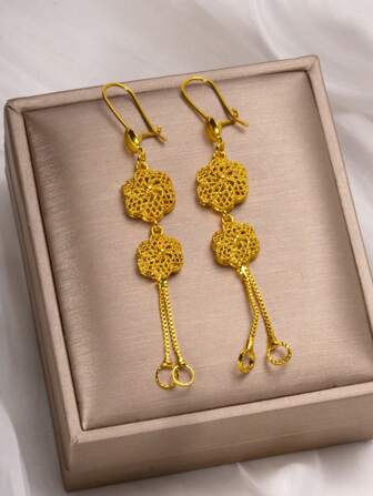 2 st. moderiktiga utsökta ihåliga hantverkssmycken i guldfärg, personliga örhängen med blomsterdesign, 24K guld, gör-det-själv-blommor, Ramadan, Eid Al-Fitr-present, för bästa vän, vän, flickvän, fru, högtid, födelsedagspresent, lämplig för damer och flickor, vardags- och festivalkläder