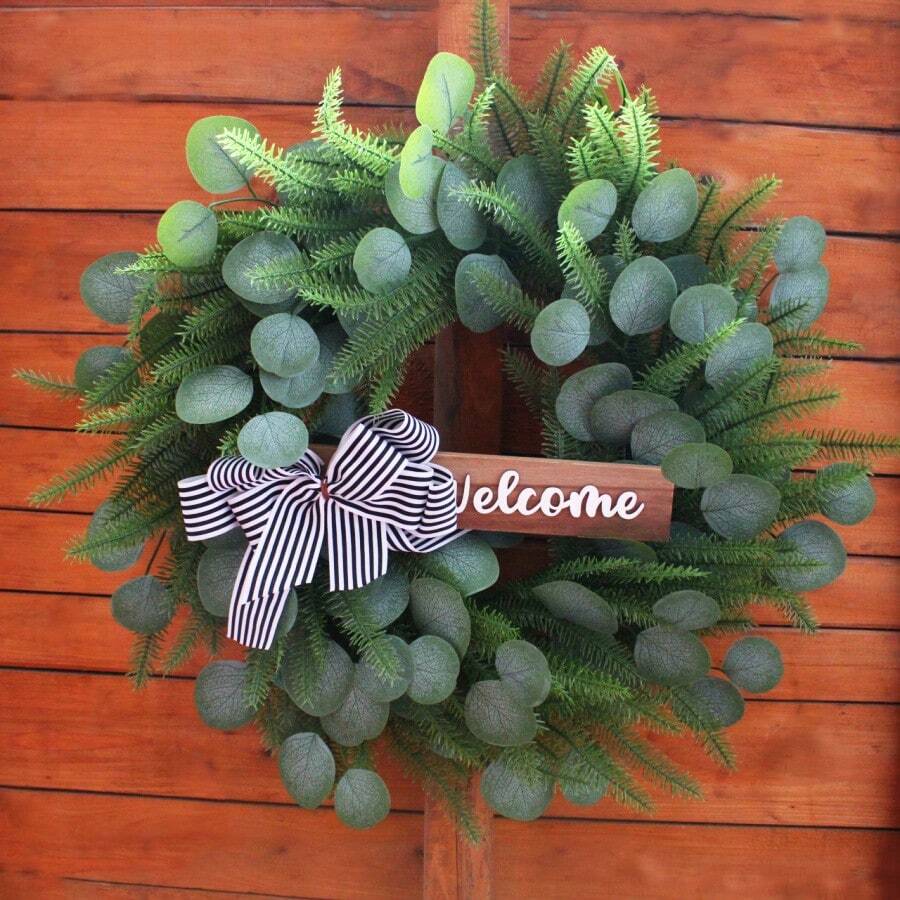 Couronne de fleurs d'accueil artificielles, décoration florale de plantes d'extérieur factices pour arrière-plan mural