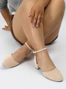Women's Fashionable Versatile Pointed Toe Hollow Buckle Strap Chunky Heel Shoes, Open Back Slip-On Elegant High Heels For All Seasons, 2025 New Summer Collection Wide Fit - Apricot - View 5