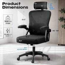 Ergonomic Office Chair, Home Office Desk Chair With Headrest, High Back Mesh Chair With Flip-Up Armrests, Comfy Desk Chair With Lumbar Support, Rolling Swivel Task Computer Chair For Home Office - 黑色 - 查看 4