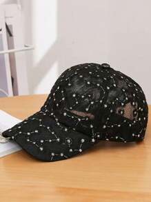 1 件女式春夏雏菊网眼蕾丝花卉印花简约金属标志装饰轻便透气遮阳帽，适合旅行、派对、日常穿着 - 彩色 - 查看 10