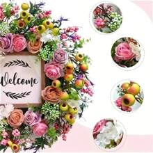 Spring Summer Wreath For Front Door, 18 Inch Artificial Berries And Colorful Flower Wreath With Welcome Sign, Spring/ Summer Greenery Wreath For Front Door Wall Window Festival DecorMother's Day Easter
