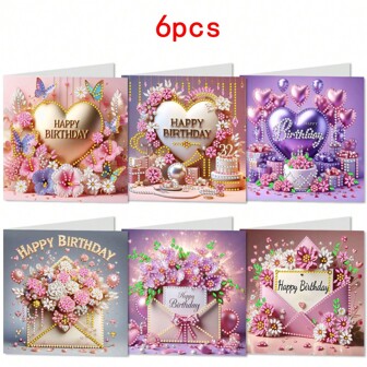 1 Set Of 6 Diamond Painting Greeting Card DIY Kit, Handmade Gift For Birthday, Love One