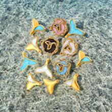 5 件套 304 不锈钢 18K 镀金珐琅蓝色美人鱼尾巴海洋可爱吊坠，手工制作的手链项链，沙滩派对装，女士礼物 DIY 珠宝制作项链配件手链珠串