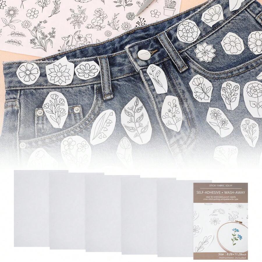 Febbya Carta Idrosolubile per Ricamo,6 PCS Adesivi da Ricamo Idrosolubile per Ricami a Mano Macchina Punto Croce e Molto Altro Stabilizzatore Idrosolubile Autoadesivo e Stampabile A4 (29.7x21cm