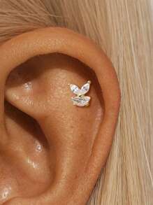 1 pièce/3 pièces Boucles d'oreilles fleurs en argent sterling 925, dos plat pour cartilage/hélix, bijoux de qualité pour porter au quotidien, mariage, fête, fiançailles, anniversaire, Saint-Valentin - Doré - Voir 8