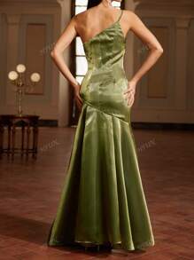 Women Solid Color Asymmetrical Shoulder Bodycon Mermaid Party Dress, Summer, Wedding Guest Dress, Prom Dress