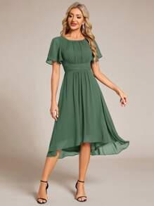 Vestido de dama de honor de gasa verde con mangas de volantes elegante para primavera, vestido formal para invitados de boda