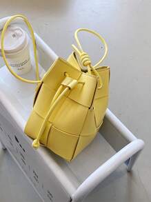 1 pieza Bolso tipo cubo de moda mini, bolso de mano casual y versátil tejido para mujer, bolso transversal de alta gama para el trabajo, bolso de diseño exclusivo para el hombro para uso diario