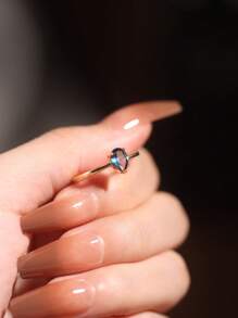 1pc 925 Sterling Silver 18k Gold-Plated Natural London Blue Topaz Ring, Waterdrop-Shaped Blue Ladies' Single Ring, Exquisite Niche Minimalist Design, Suitable For Daily Wear, Banquets, Parties, Adjustable Ring Size