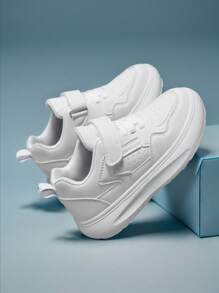 1双青少年PU魔术贴平底休闲运动鞋，适合日常休闲运动出行 - 白色 - 查看 2