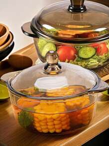 高品质新款茶色双耳汤锅创意沙拉碗家用商用带盖微波炉适用北欧风优雅水果玻璃碗拉面碗