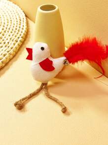 1pc New Mini Realistic Chicken Cat Lover And Cat Mom Love Toy, Sisal Rope & Feather With Bell, Sound Activated Interactive Cat Lover And Cat Mom Love Teaser Toy