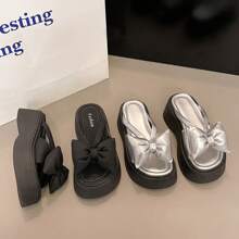 Women's Personalized Big Bow Summer Cute Versatile Platform Thick-Soled Sandals, Black - Black - View 11