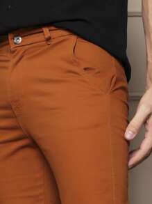 Calça Social Sarja Slim Social FIT Sport Bolso embutido - Caramelo - Visão 5