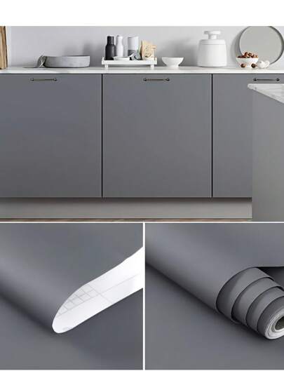 1 rolă de tapet gros din vinil autoadeziv, hârtie de contact cu model solid albastru deschis mat, decor de perete impermeabil din PVC, rezistent la ulei, stil detașabil din cărămidă și lemn, potrivit pentru bucătărie și baie, tapet rezistent la apă