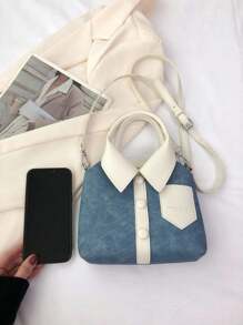 1 件包，异形包，PU 面料，长肩带单肩包挎包，火辣女孩风格，服装包独特时尚女士手提包，简约衬衫设计，小方形斜挎包 - 藍色 - 查看 7