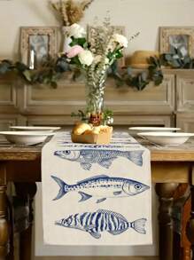 1 件鱼形桌旗，现代风格，日常家居厨房装饰桌旗，简洁优雅，适合家庭厨房装饰和活动派对装饰 - 彩色 - 查看 7