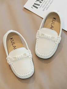 1 Pair Kids Anti-Slip Soft Bottom Classic British Style Loafers, Suitable For Dresses In Spring/Autumn - White - View 2