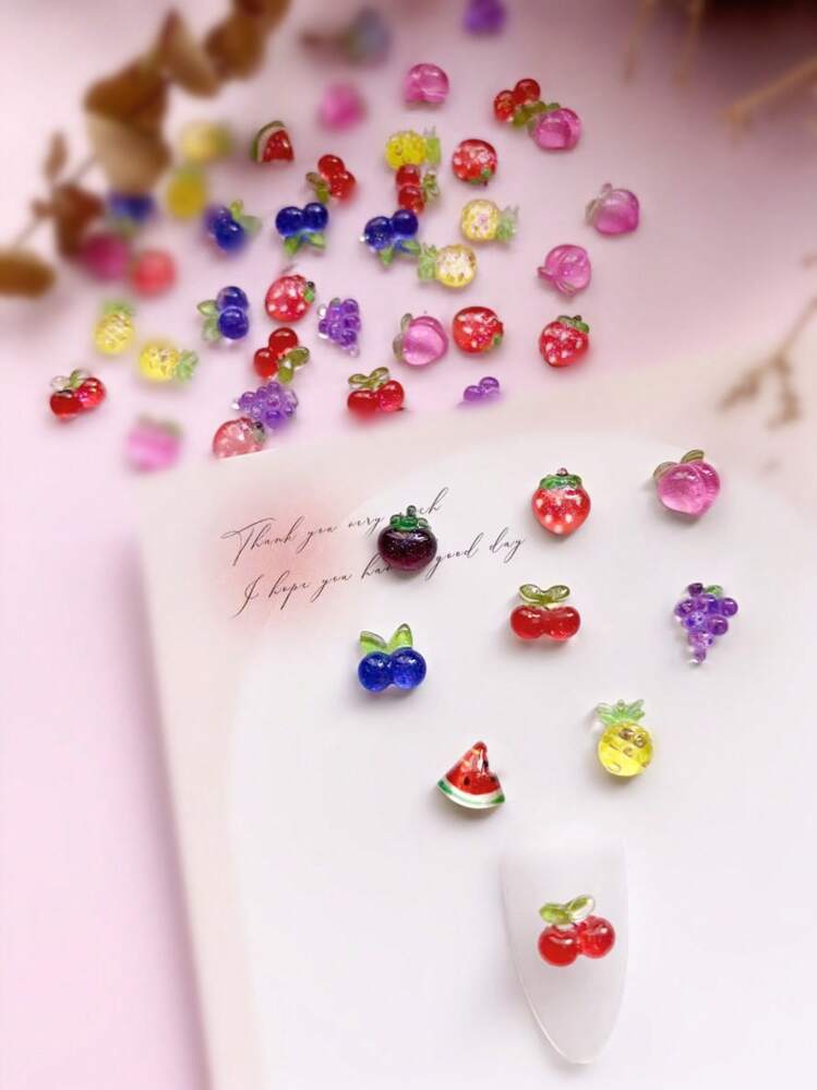 30/100pcs Spring/Summer Mini Fruit Shaped Nail Art Decorations, Korean/Japanese DIY Style, Including Cherry, Strawberry, Banana, Pineapple And More Assorted Shapes And Designs, Includes Nail Supplies, Nail Jewelry, Nail Gems, Etc. Nails - Multicolor - View 1