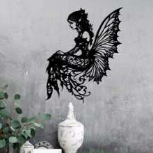 1 pièce sculpture murale en métal de style art déco représentant une fée - décoration murale pour jardin et patio, art mural en silhouette de fer pour salon, balcon, espaces extérieurs