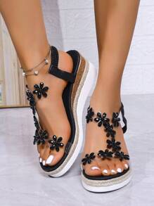 Women's Elegant Comfort Platform Sandals, Fashionable Versatile Chunky Heels For Summer - Black - View 5