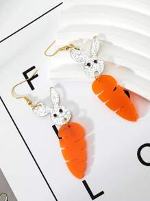 1 par de pendientes creativos y novedosos con diseño de conejo y zanahoria, aptos como regalo para niños y niños pequeños